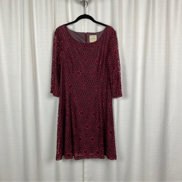 ModCloth Burgundy Crochet Lace Dress Sz.L - Picture 2 of 15